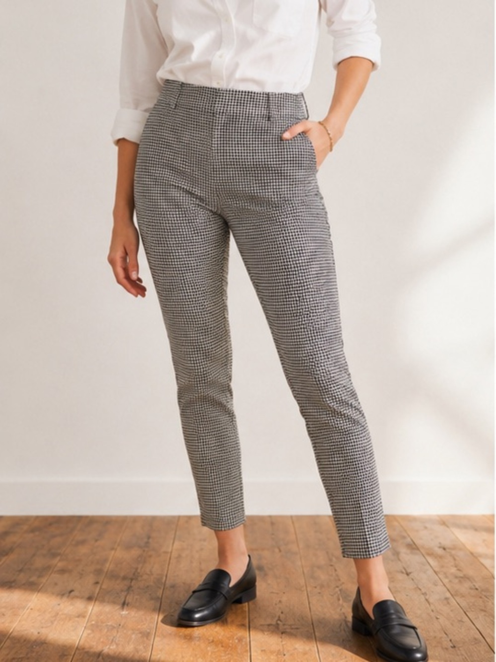 J. Crew Factory Winnie City Fit Houndstooth Ankle Pants 00P Capsule Wardrobe